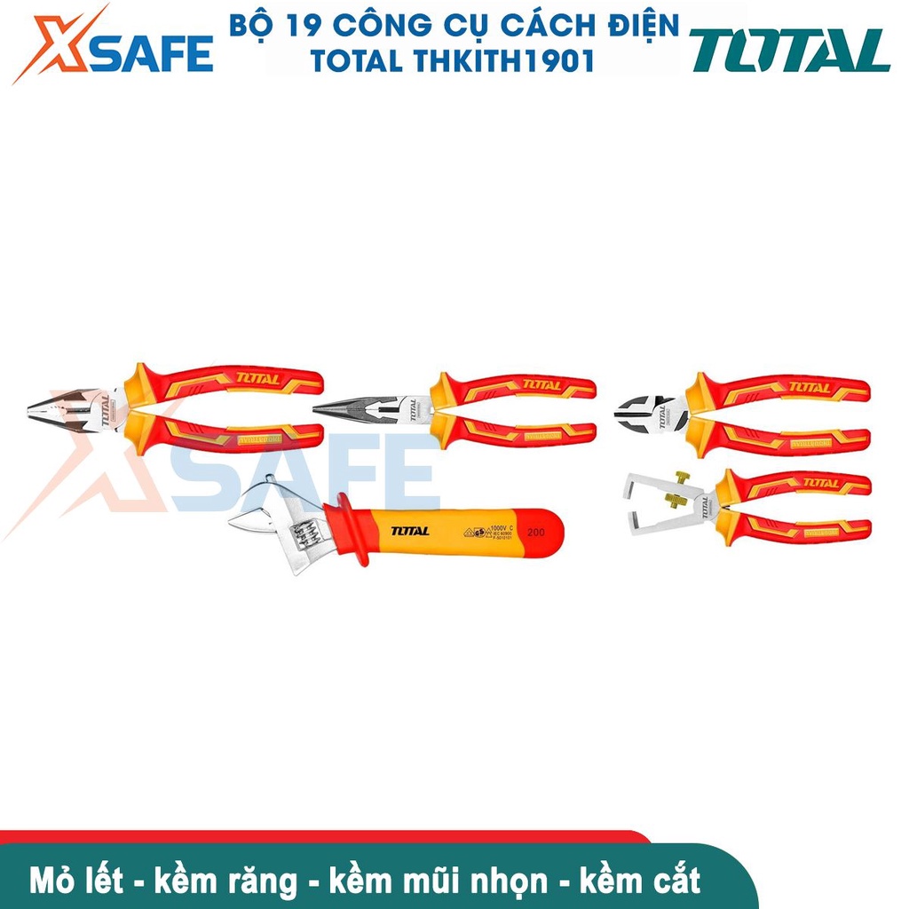 Bộ 19 công cụ cách điện TOTAL THKITH1901 cách điện 1000V, chứng nhận VDE/GS nhiều dụng cụ tiện ích - [CHÍNH HÃNG][XSAFE]