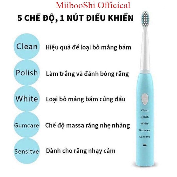 Bàn chải đánh răng tự động thông minh đa năng sạc pin thế hệ mới mềm siêu mảnh tặng kèm đầu thay MiibooShi D5.009.XA