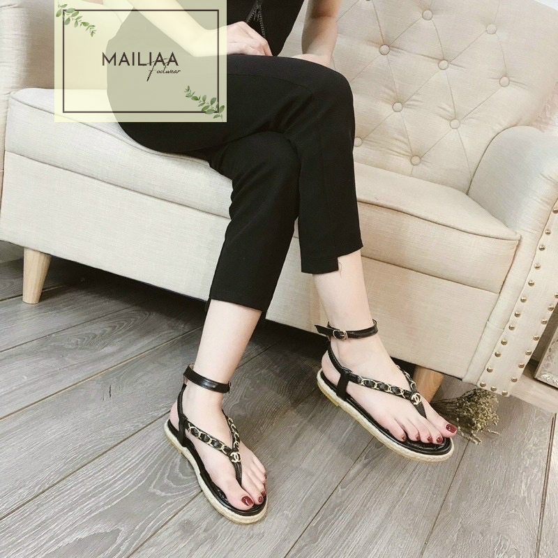 Sandal nữ xỏ ngón, sandal đế cói, sandal đi biển Hiền Hồ MAILIAA quai X đế mềm đi êm chân