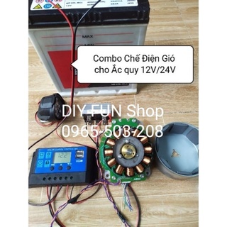 Điện gió sạc ắc quy 12v / 24v với combo servo 200w thay motor bldc 9,4w tròn