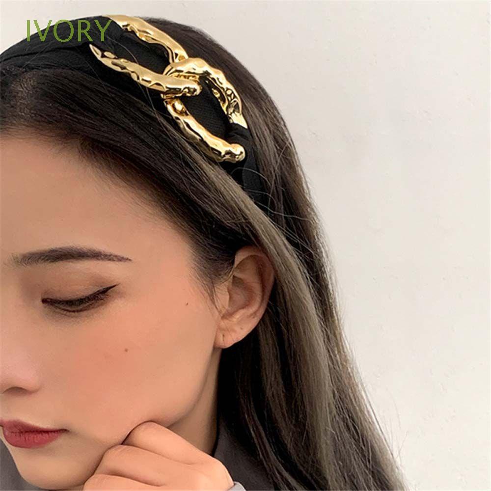 Băng đô cài tóc phối dây xích kim loại màu đen phong cách Hàn Quốc cho nữ