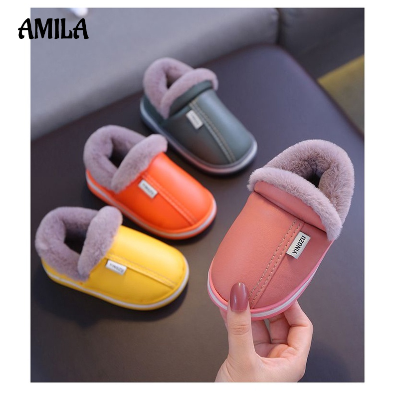 Dép Cotton Da Đế Dày Chống Trượt Chống Thấm Nước Dành Cho Bé