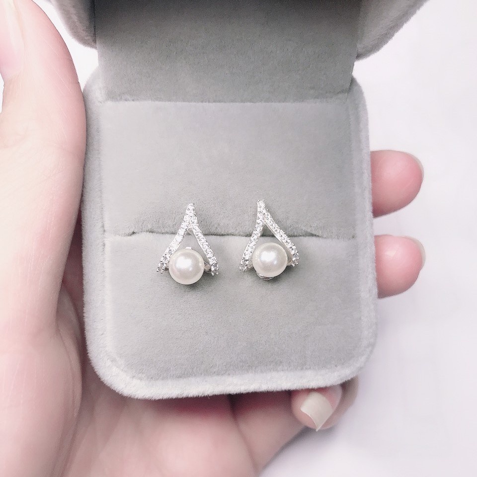 Bông tai bạc nữ đính đá thời trang K028, Chất liệu bạc cao cấp - Trang sức bạc Evasilver