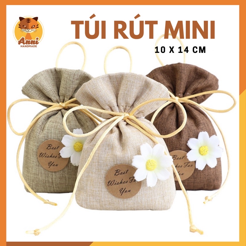 Túi rút mini chất liệu vải bố ANNI05 đựng phụ kiện, hoa khô, túi thơm tiện lợi.