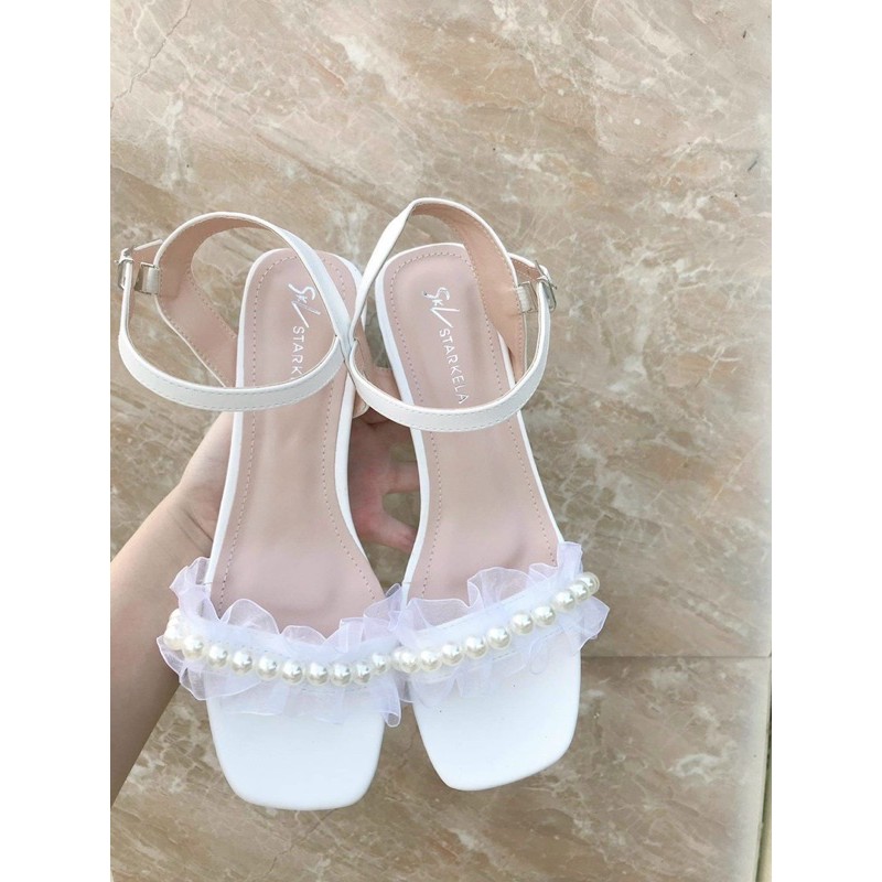 Sandal đính ngọc nơ nhún 5p mã HH34