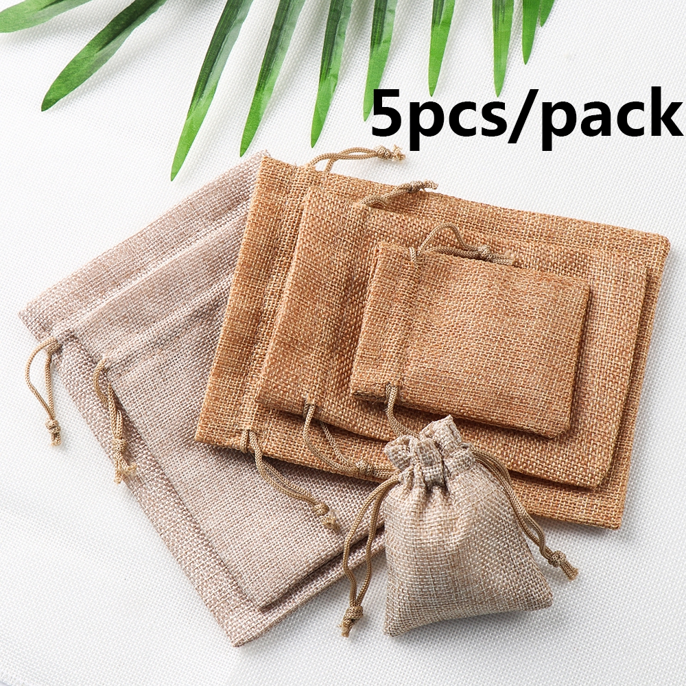 Bộ 5 Túi Đay Đựng Đồ Phối Vải Lanh Cotton Đa Năng Tiện Dụng