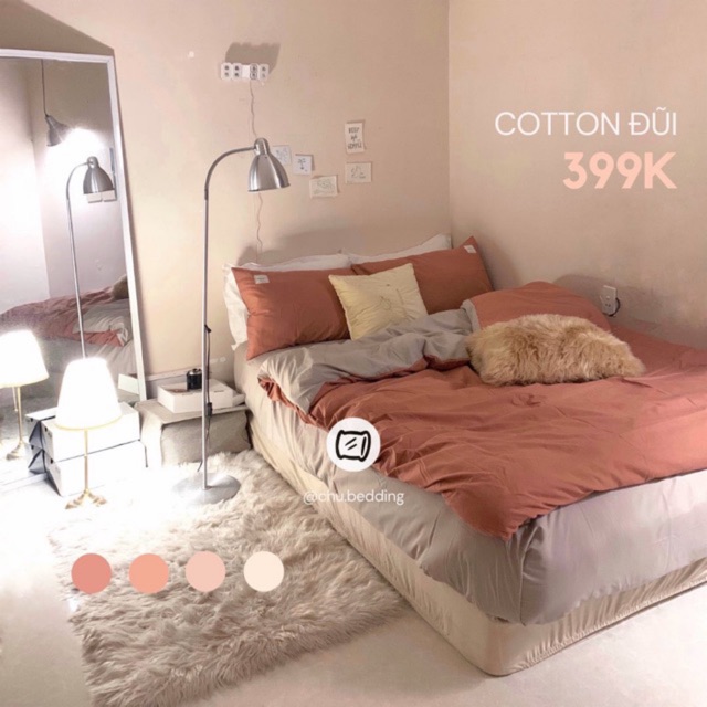 Set chăn ga gối Cotton đũi: cam nâu đất mix beige
