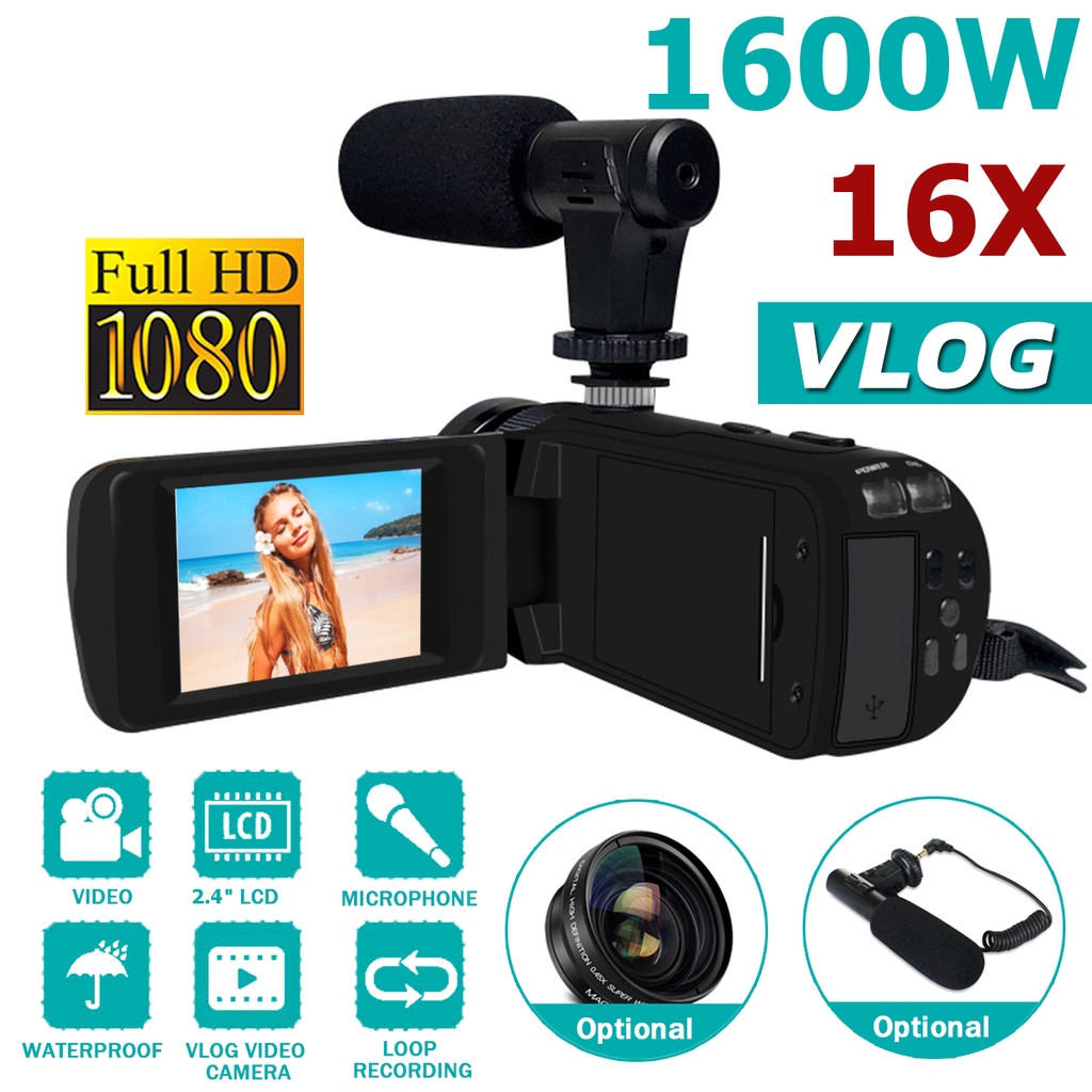Máy Quay Chuyên Nghiệp 2.4 Inch 16MP 1080P HD IPS HD 18X Với Micro