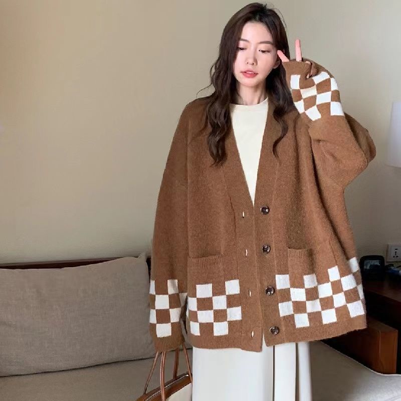 Áo Khoác Cardigan Dệt Kim Cổ Chữ V Form Rộng Thời Trang Thu Đông Hàn Quốc Mới