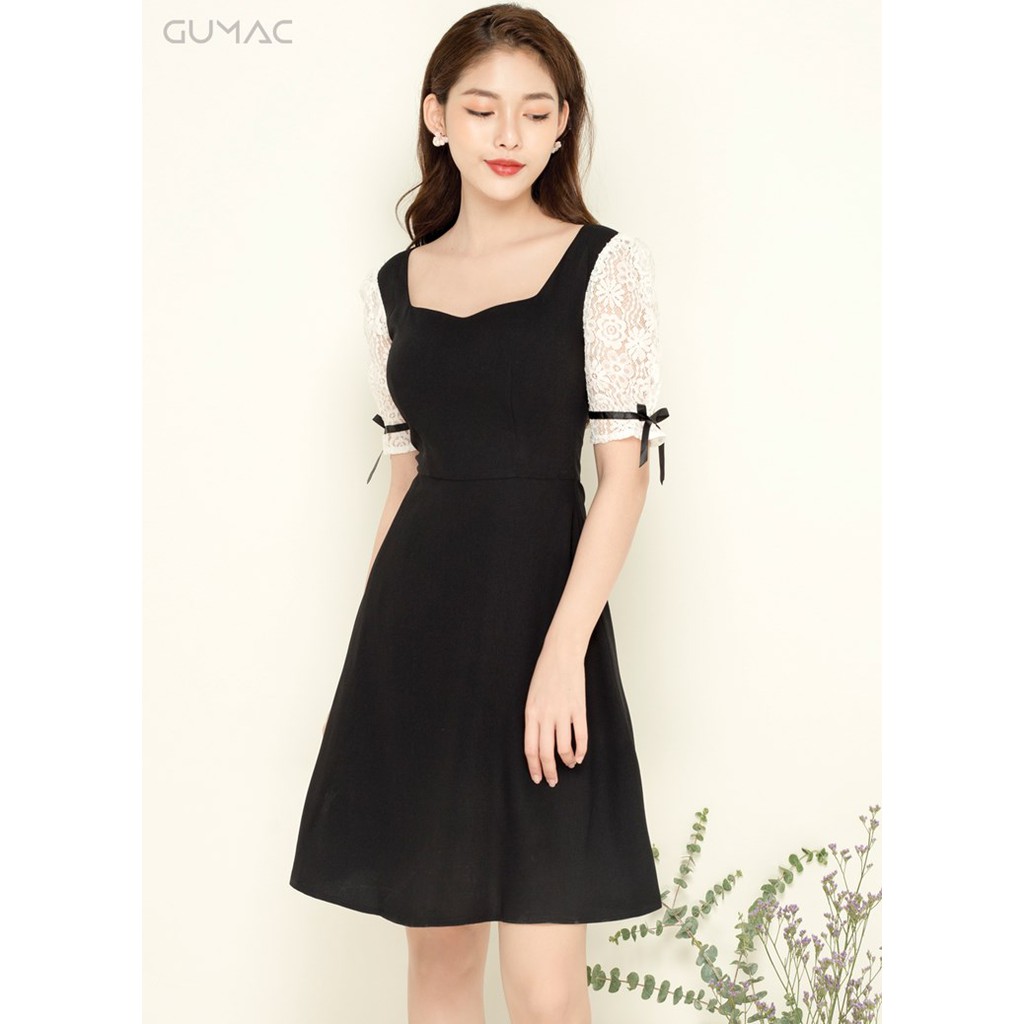 Đầm phối tay ren phồng GUMAC MS05939_DEN