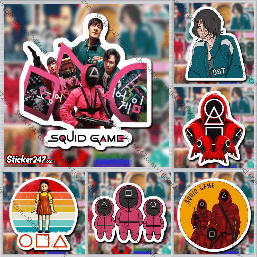 Sticker SQUID GAME Trò Chơi Con Mực 𝑭𝒓𝒆𝒆𝒔𝒉𝒊𝒑 chống nước, decal hình dán mũ bảo hiểm, laptop, ipad, vali, đàn, decor xe