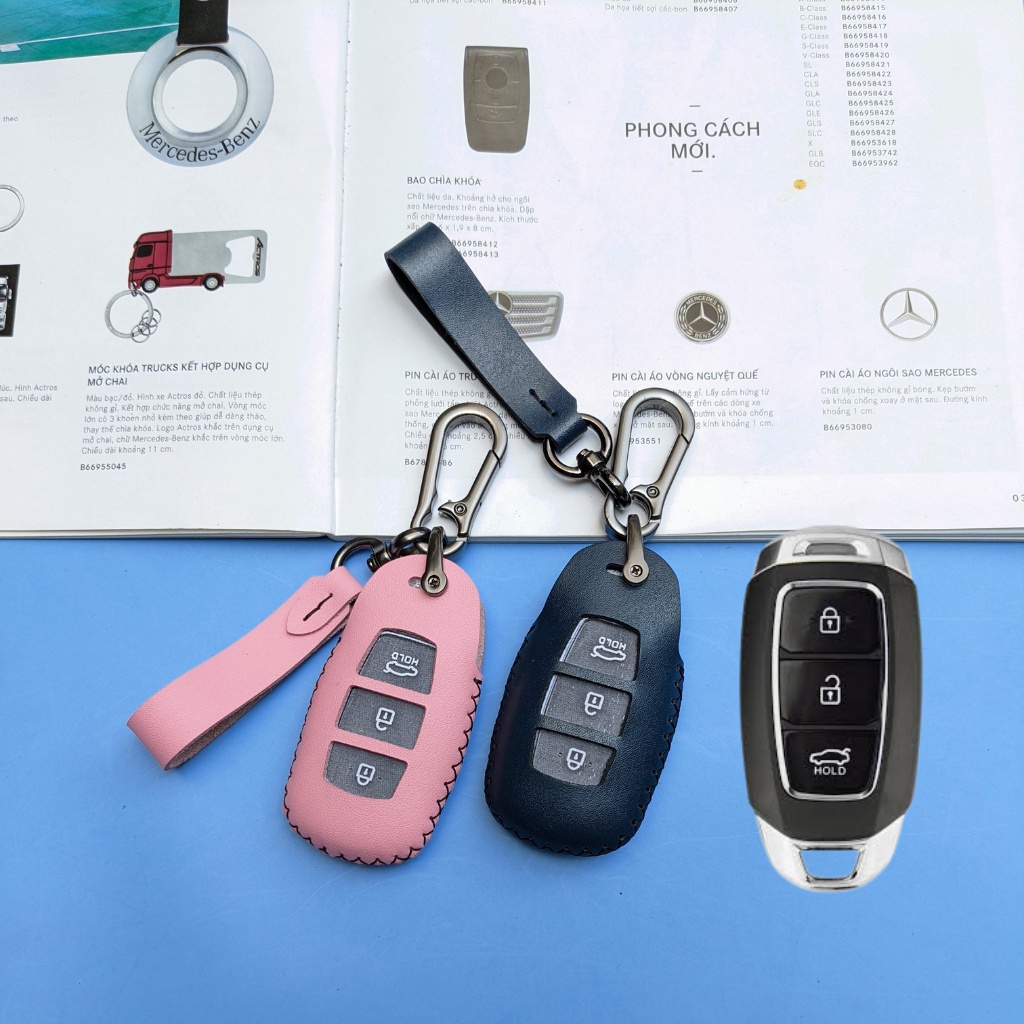 Bọc chìa khóa accent,ốp chìa khóa santafe,Bao da chìa khóa kona 3 nút bấm