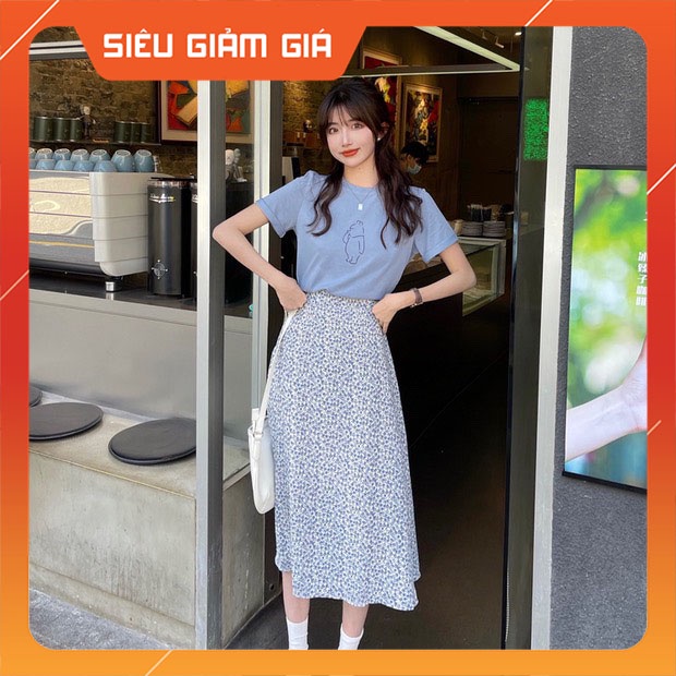 Sét Chân Váy Hoa Nhí Kèm Áo Phông Gấu Hàng Quảng Châu M0620-Teen 888