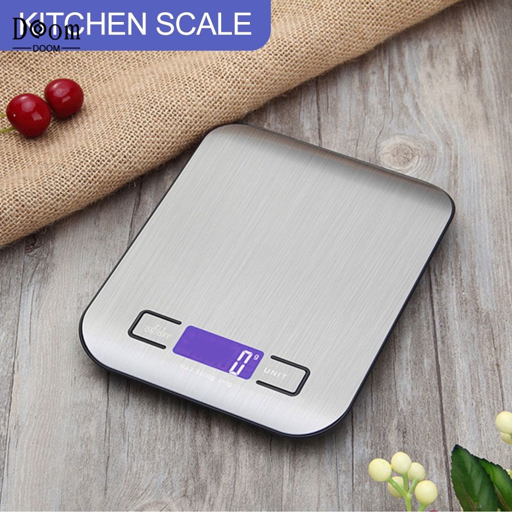 【Ready Stock】 5kg/1g Stainless Steel Digital Electronic Kitchen Food Diet Scale G OZ LB ML  KG Milk ML Baking Electronic scale 【Doom】