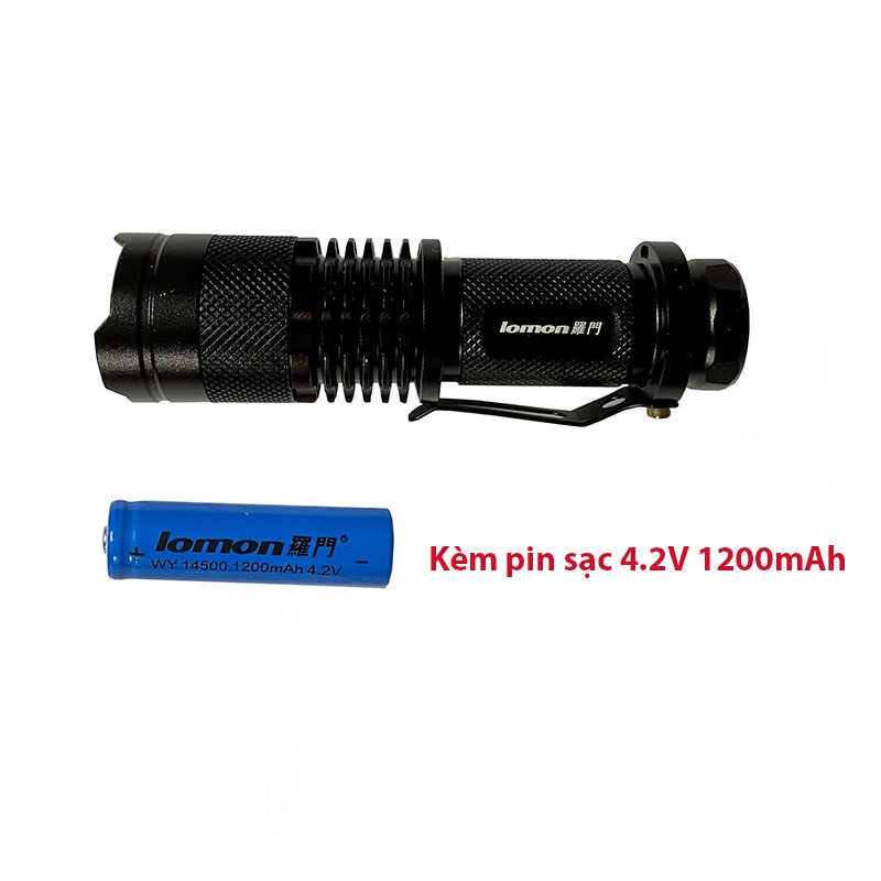 Đèn pin mini siêu sáng Lomon ST44 zoom xa gần kèm pin sạc