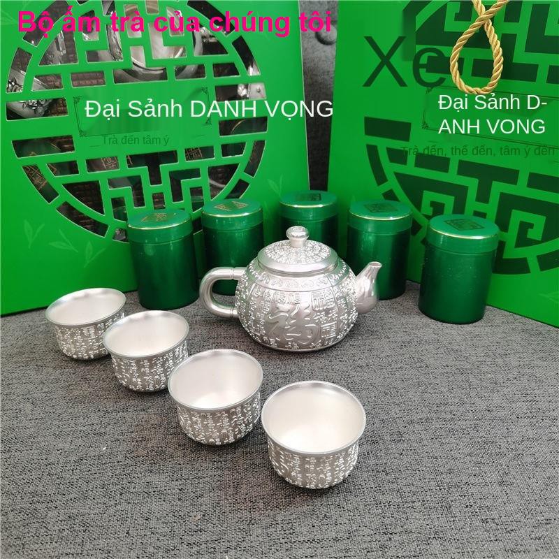 nhà cửa đời sốngBộ trà bạc Pak Fook 999 kiểu Trung Quốc 1 khay, ấm, 4 tách trà, retro ấm phong cách gia đình với