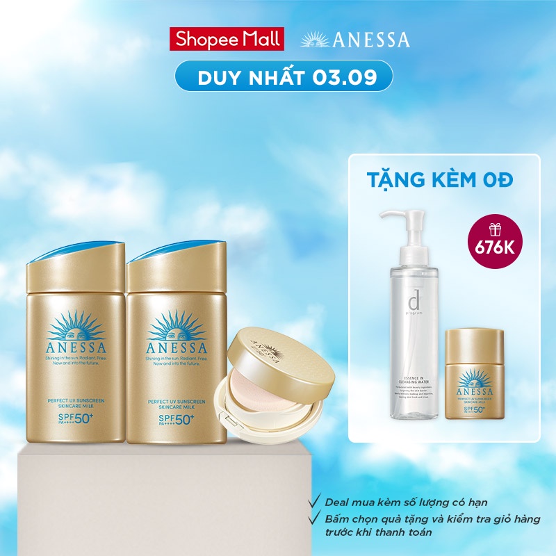Bộ kem chống nắng Anessa: dưỡng da bảo vệ hoàn hảo & trang điểm dạng nén tông tự nhiên SPF50+