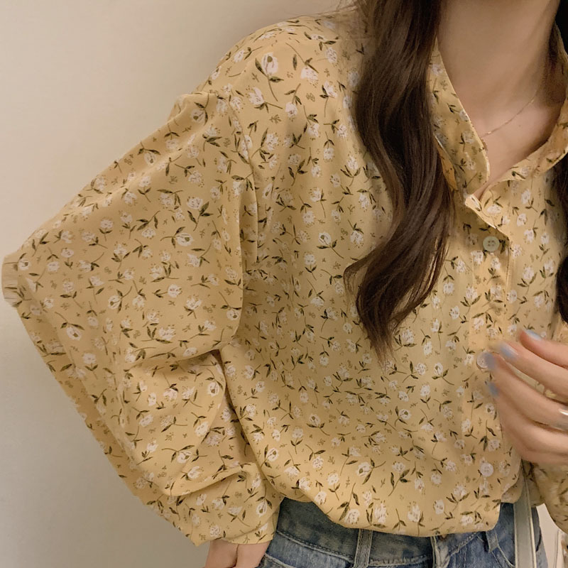 Áo Sơ Mi Tay Dài Họa Tiết Hoa Kiểu Dáng Xinh Xắn Thời Trang Cho Nữ