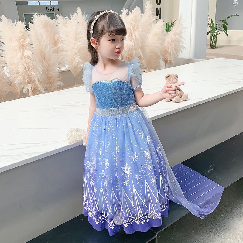 Đầm công chúa Elsa màu xanh tím kèm tà dài cho bé gái 3-11 tuổi - Mẫu mới 2023