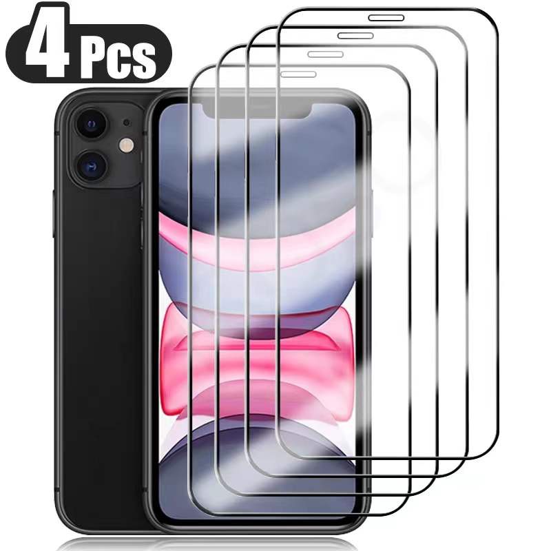 Set 4 Kính Cường Lực Bảo Vệ Màn Hình Điện Thoại iPhone 11 12 13 14 Pro XS MAX XR X 6 7 8 Plus