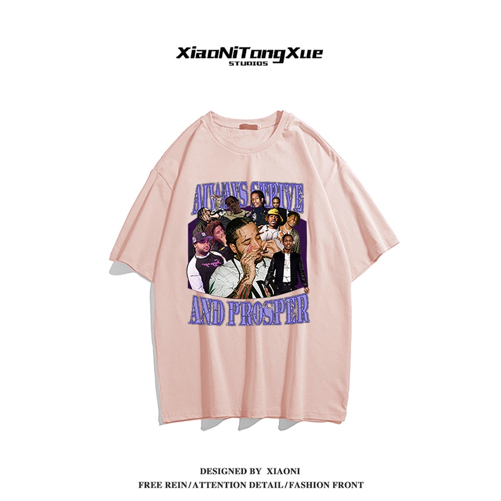 Áo Thun Tay Ngắn Cổ Tròn Dáng Rộng Chất Liệu Cotton Phong Cách Hiphop