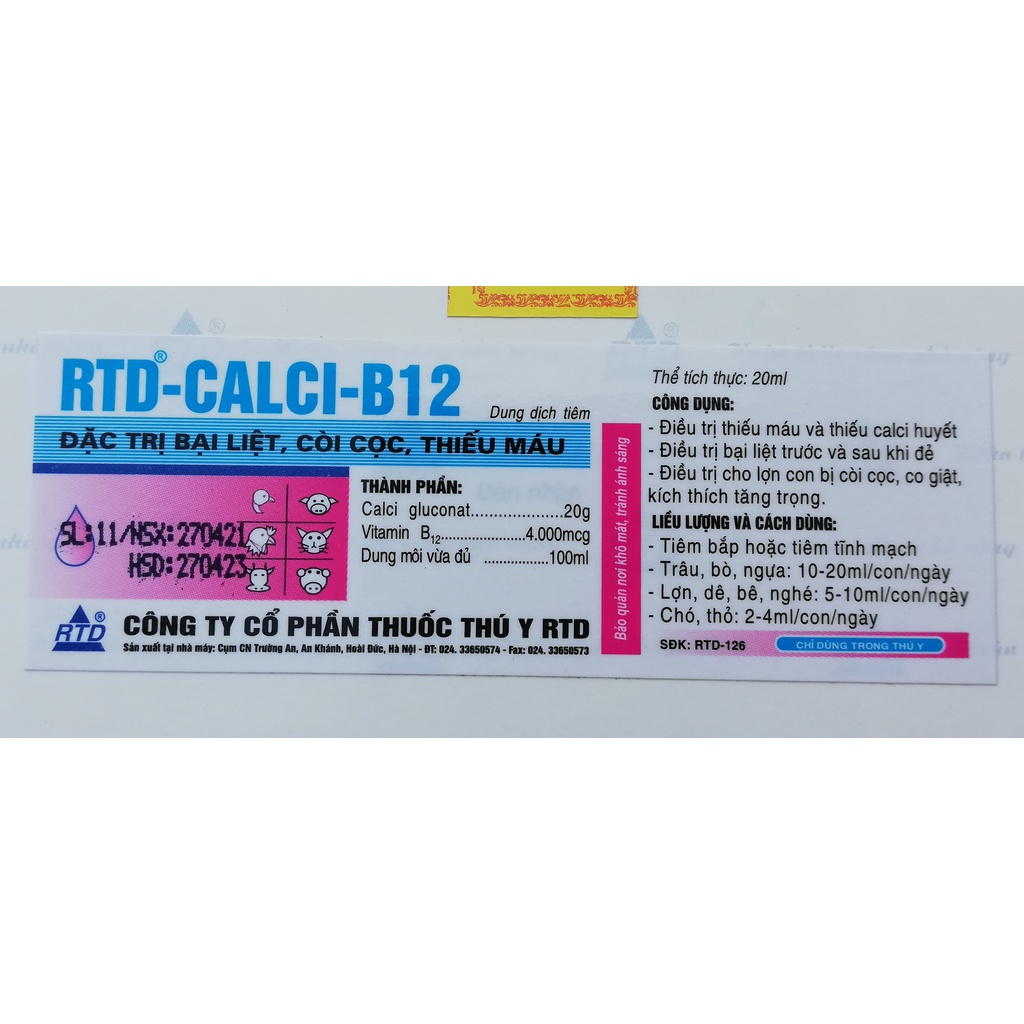 1 lọ RTD-CALCI-B12 20ml Dùng cho chó, mèo, gia súc, gia cầm