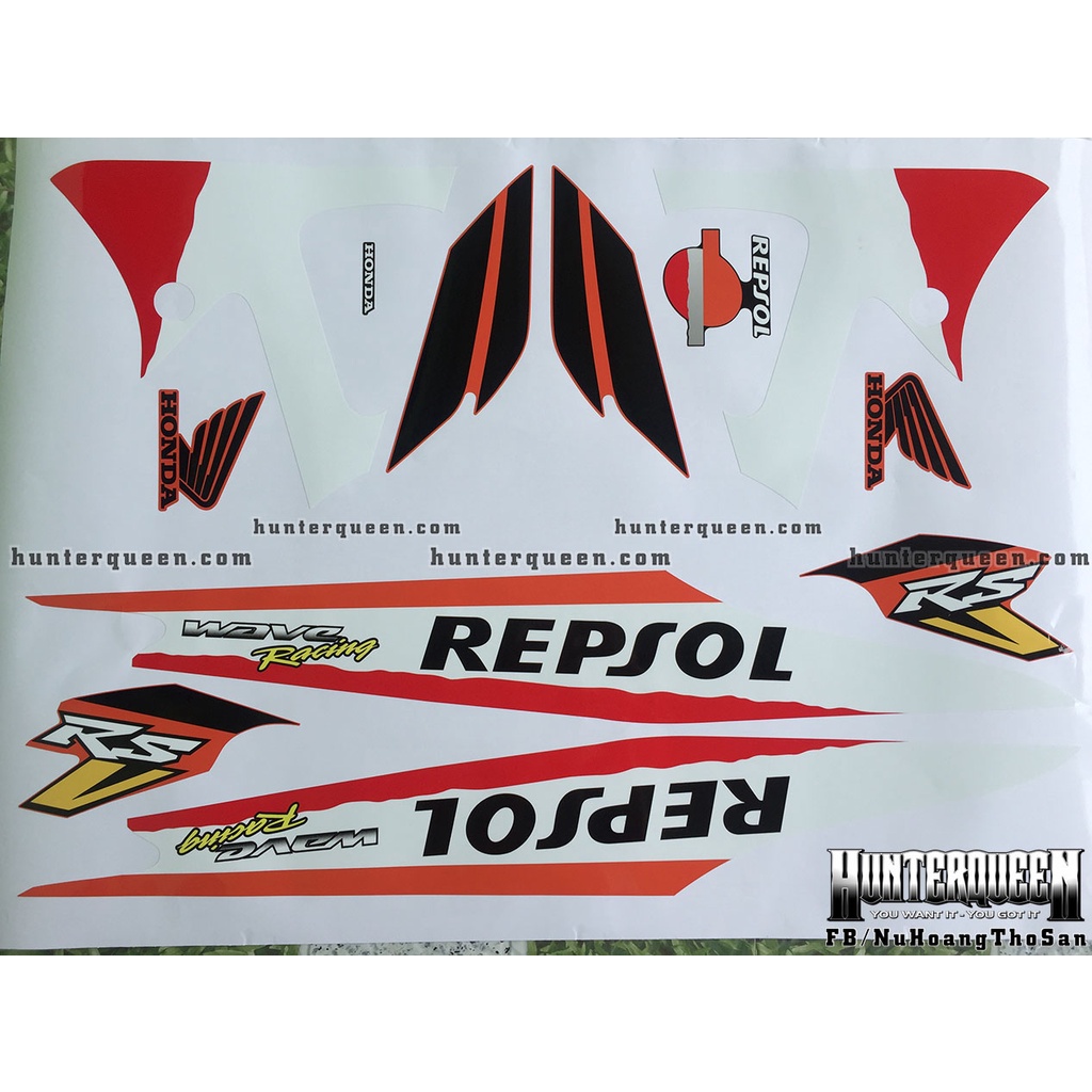 Tem rời dán xe WAVE A, chủ đề Repsol. Chất liệu cao cấp bền bỉ không bay màu