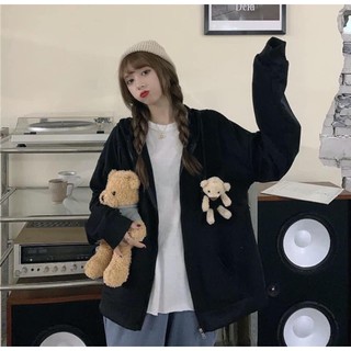 Áo khoác gấu 2 màu đen xám