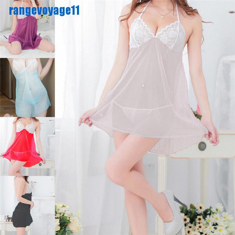 Đầm ngủ phối ren xuyên thấu quyến rũ cho nữ