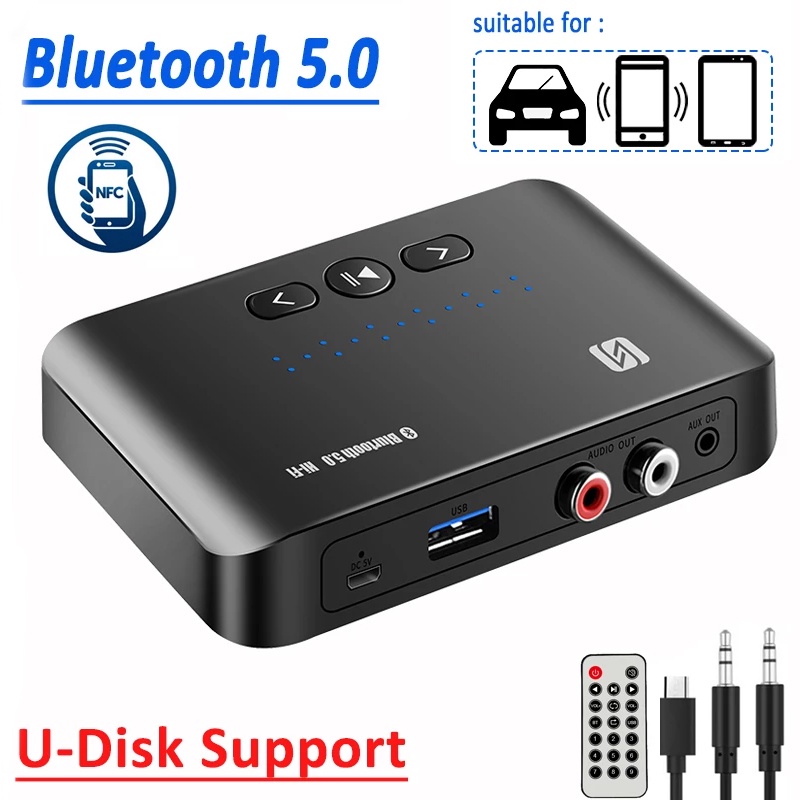 Thiết Bị Nhận Tín Hiệu Âm Thanh Không Dây 3.5mm 2RCA AUX Bluetooth 5.0 NFC Cho Loa HIFI / Xe Hơi Kèm Điều Khiển Từ Xa