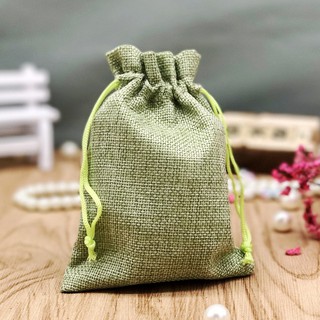 Túi vải bố thô màu xanh lá có dây rút kích cỡ 9x12cm - unicorn