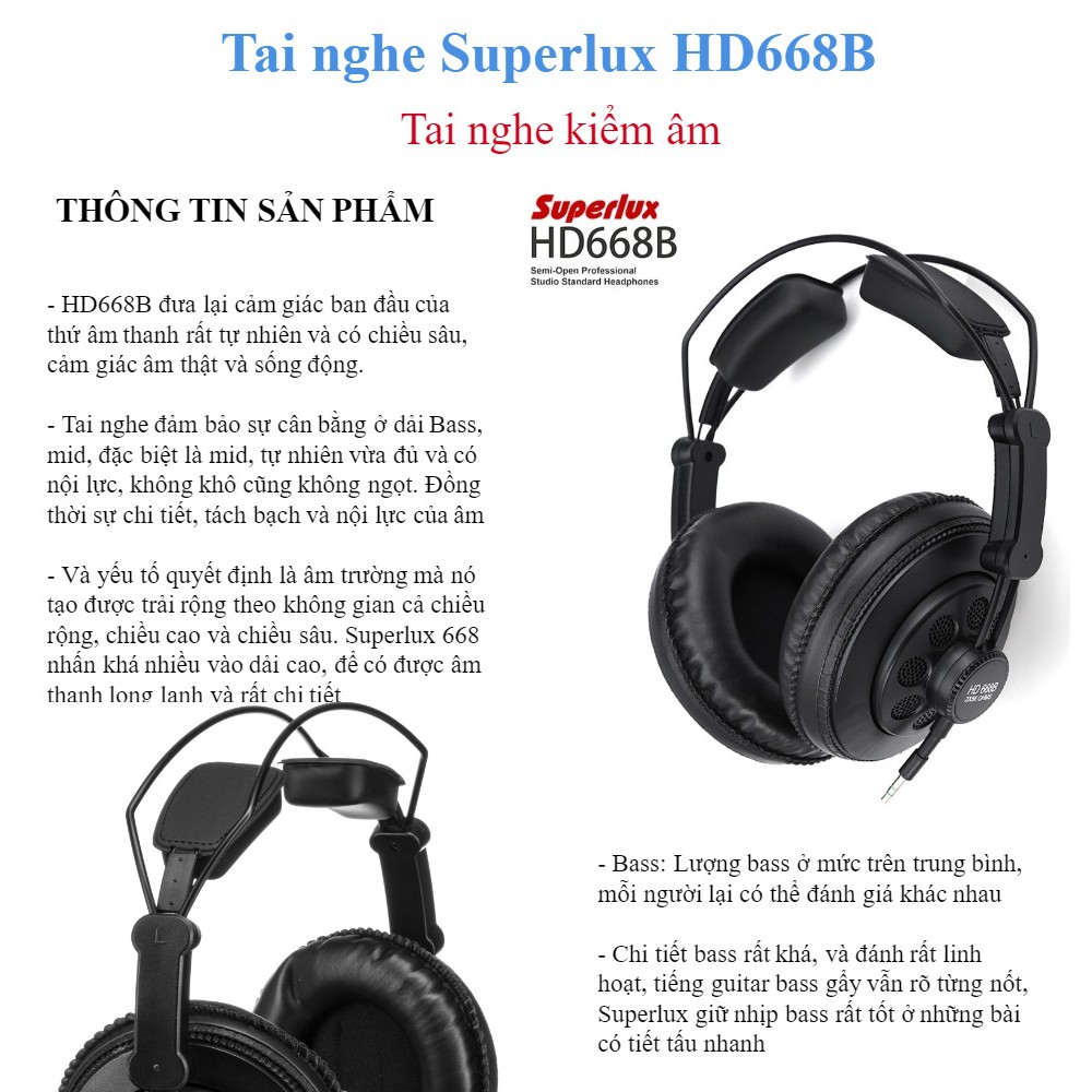 SUPERLUX HD668B - Tai Nghe Kiểm Âm Studio