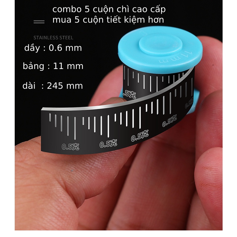 Chì lá câu cá , câu đài cao cấp combo 1 và 5  không bẩn tay có vạch trọng lượng dài 245mm