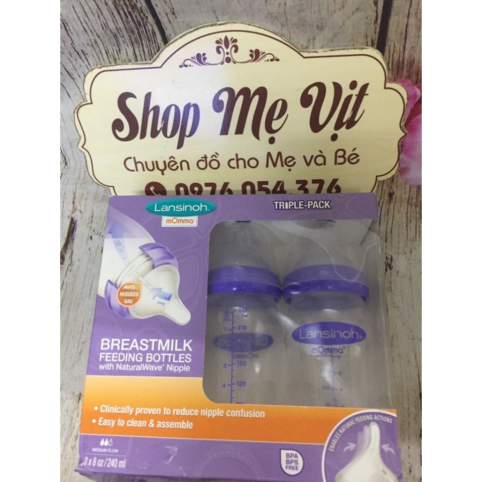 Bình sữa Lansinoh Momma 160ml/240ml USA kèm núm ti tự chọn