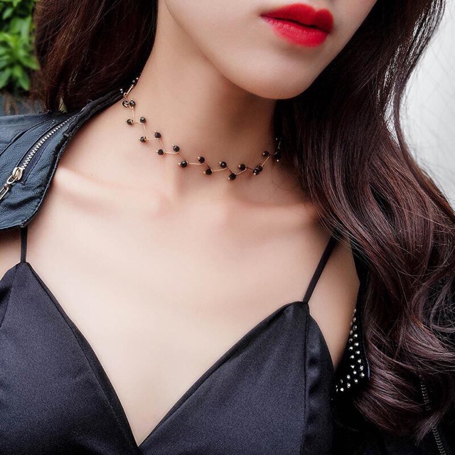 Vòng cổ choker Ngọc trai ziczac màu đen