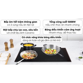 [HÀNG CHÍNH HÃNG]Bếp từ 3 vùng nấu lắp âm Electrolux E6203IOK