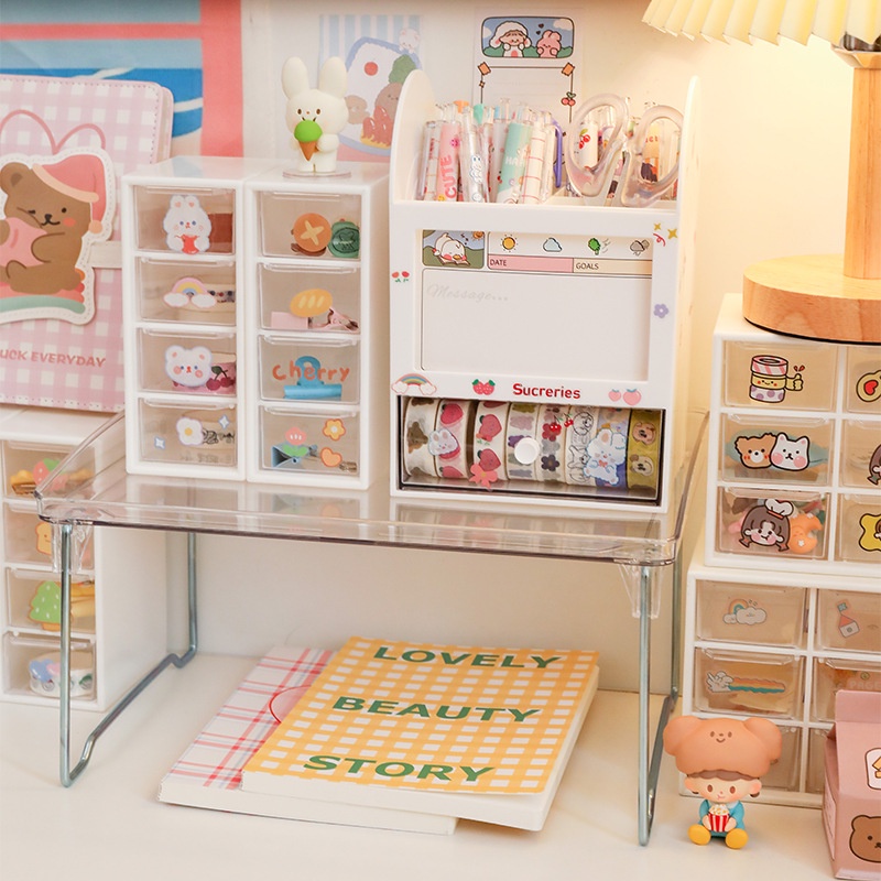 Kệ để bàn đựng tài liệu mặt acrylic trong suốt có thể xếp chồng thành 2,3 tầng, giá kệ để đồ dùng học tập BG01