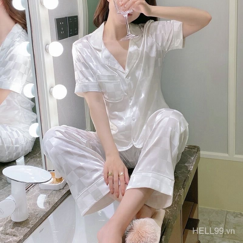 Korean Style Spring and Autumn New Model Korean Style Women's Long Sleeve Wide Sleeve Silk Silk Pajamas Set | BigBuy360 - bigbuy360.vn