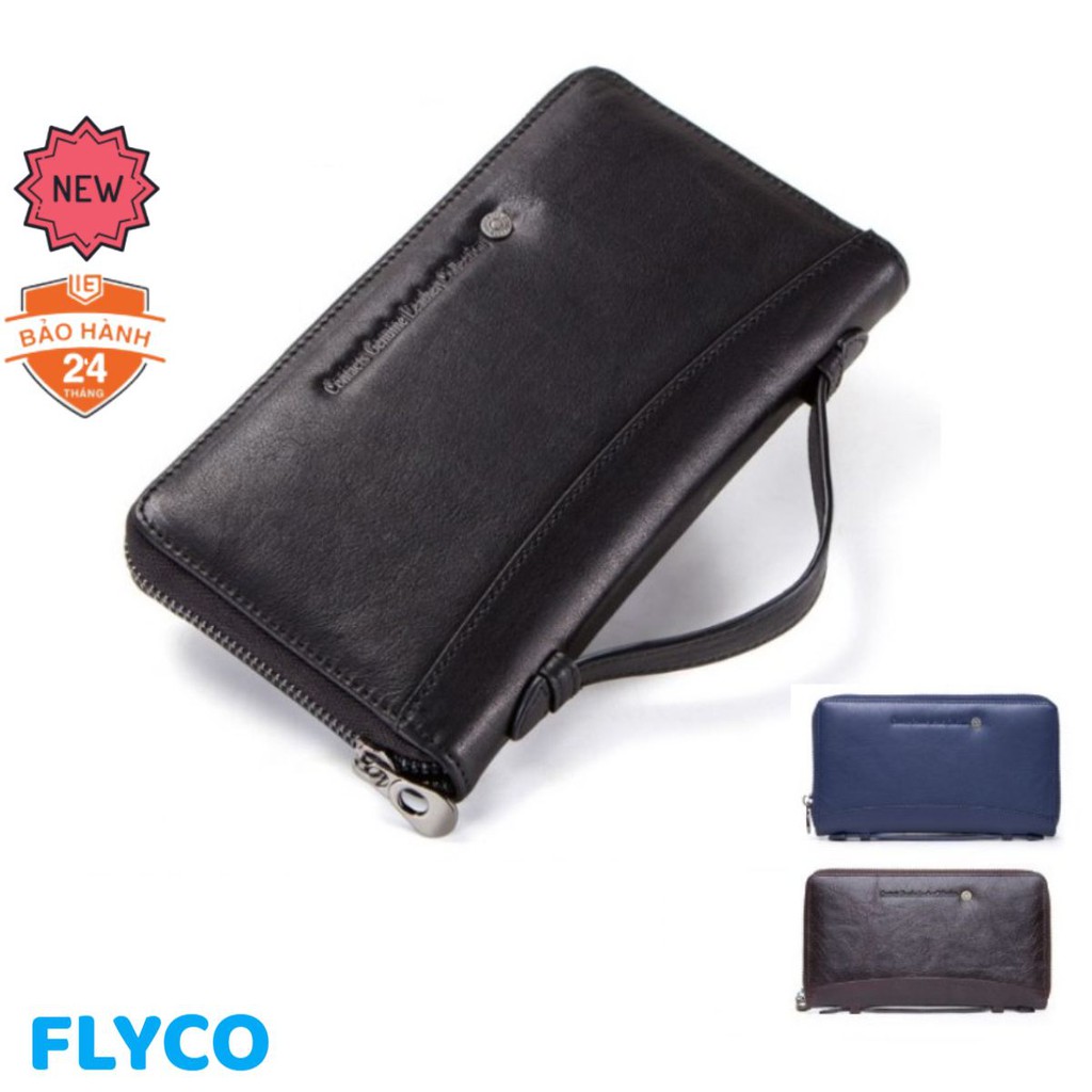 2022 Contac N1246 - Bảo Hành 2 Năm - Bóp Ví Dài Cầm Tay Da Ngựa Điên Men Wallet Genuine Bò - Nam Nữ