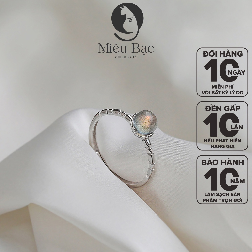 Nhẫn bạc nữ Miêu Bạc đá mặt trăng moonstone nhỏ freesize chất liệu bạc s925 thời trang phụ kiện trang sức N000573x