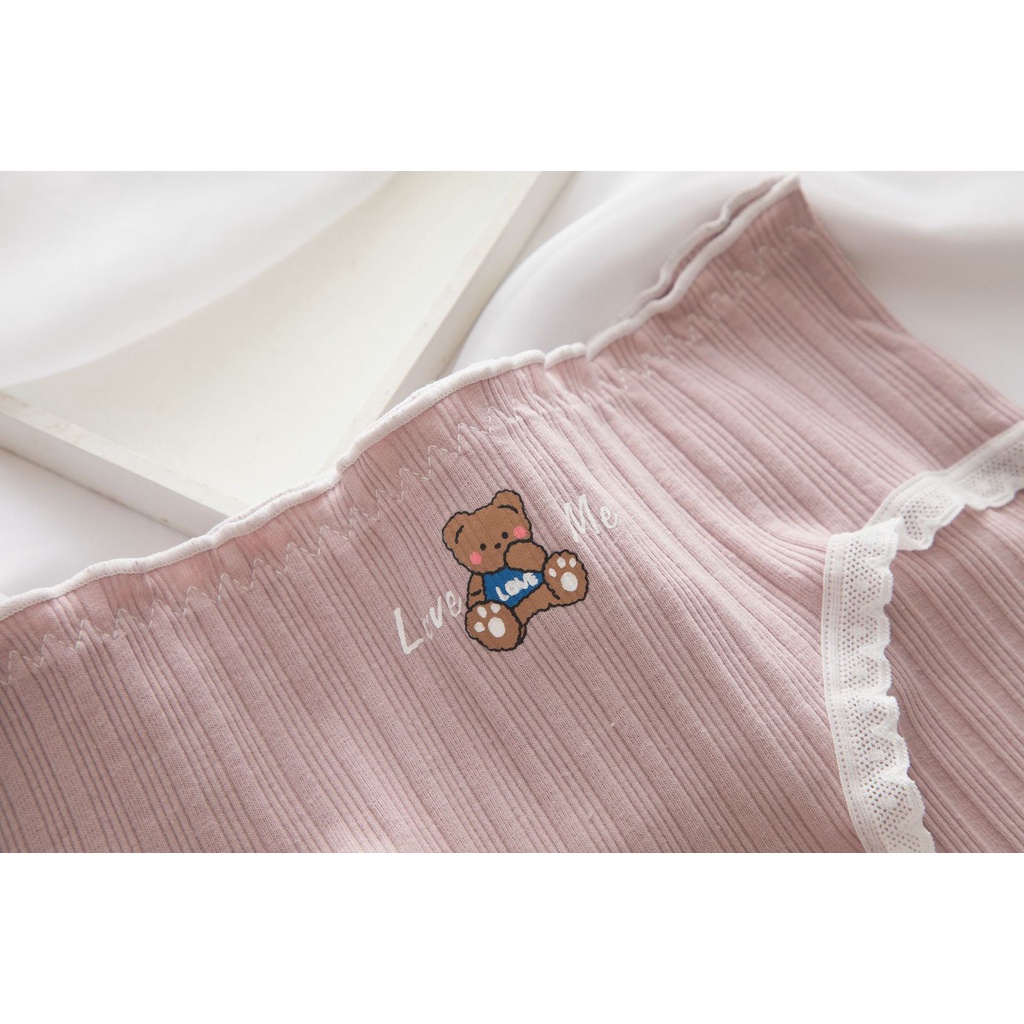 Quần Lót Nữ Cotton gân tăm viền ren thêu gấu dễ thương thoáng mát MÃ 2899