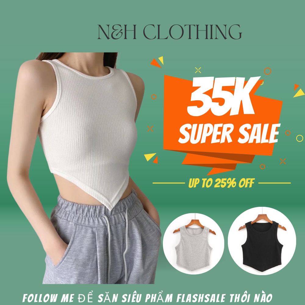 Áo ba lỗ trơn croptop vạt nhọn ôm body dệt kim mềm mát cao cấp - N&H Clothing