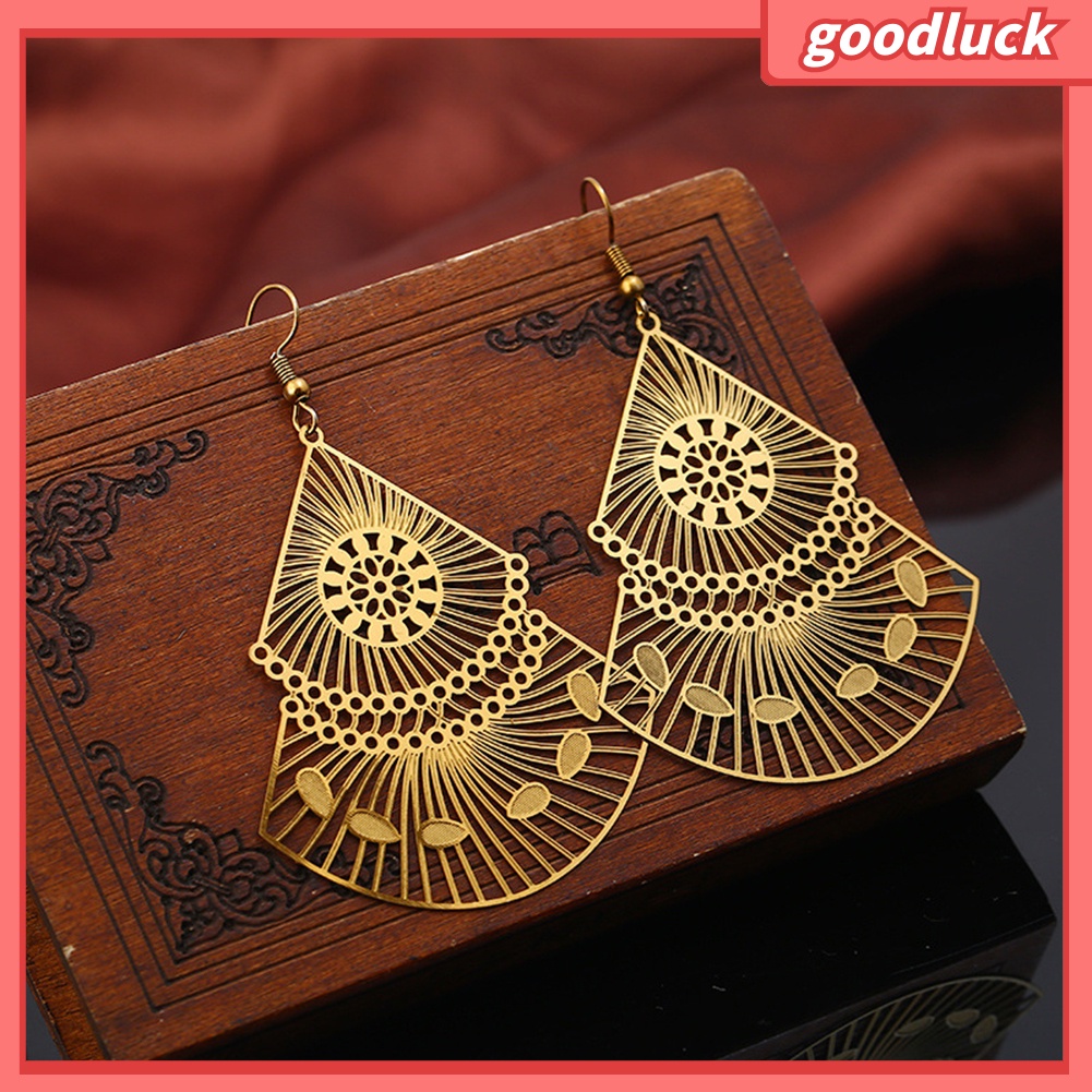 Khuyên tai dáng thả phối mặt hình quạt khoét rỗng nhiều màu tùy chọn thời trang cho nữ