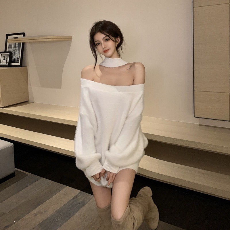 Áo len lông khoét vai