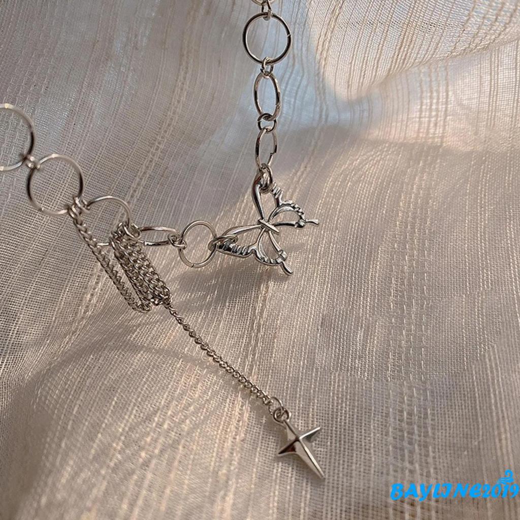 Bay-Women Butterfly Choker Necklace, Silver Adjustable Collarbone Chain, Gifts for Wife/ Girlfriend