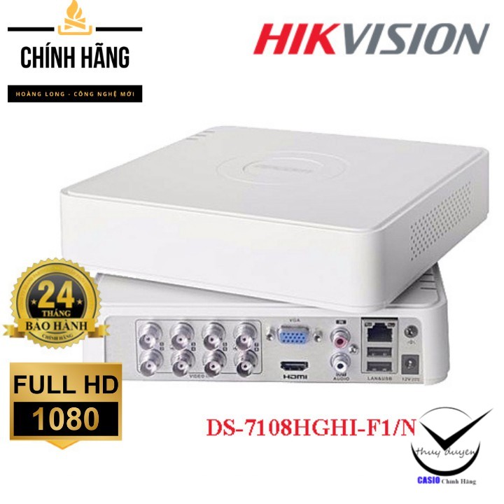 (Bảo hành 2 năm) Đầu ghi 8 kênh Turbo HD 3.0 Hikvision DS-7108HGHI-F1/N Vỏ Nhựa - phiên bản mới nhất 2020