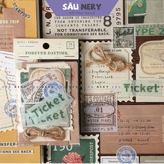 [SALE XẢ HÀNG] Sâu Nery - SN183 - Set 30 sticker Vintage TẶNG kèm dây thừng/hoa khô