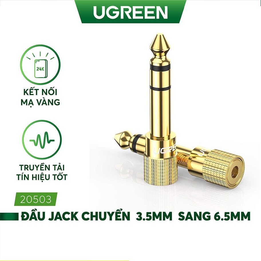 Đầu jack chuyển đổi âm thanh từ cổng 3.5mm cái sang cổng 6.5mm đực chính hãng UGREEN 20503