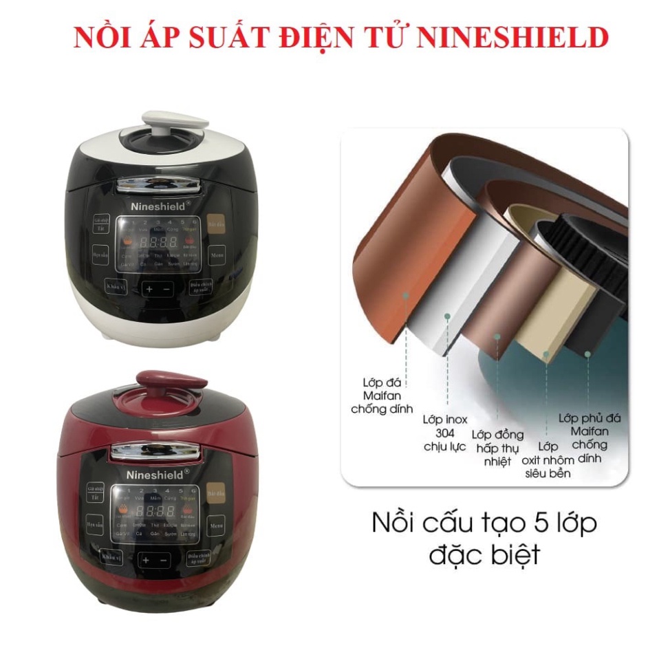 NỒI ÁP SUẤT ĐIỆN TỬ NINESHIELD KB-1006 THIẾT KẾ THÔNG MINH HIỆN ĐẠI MẪU MỚI 2022