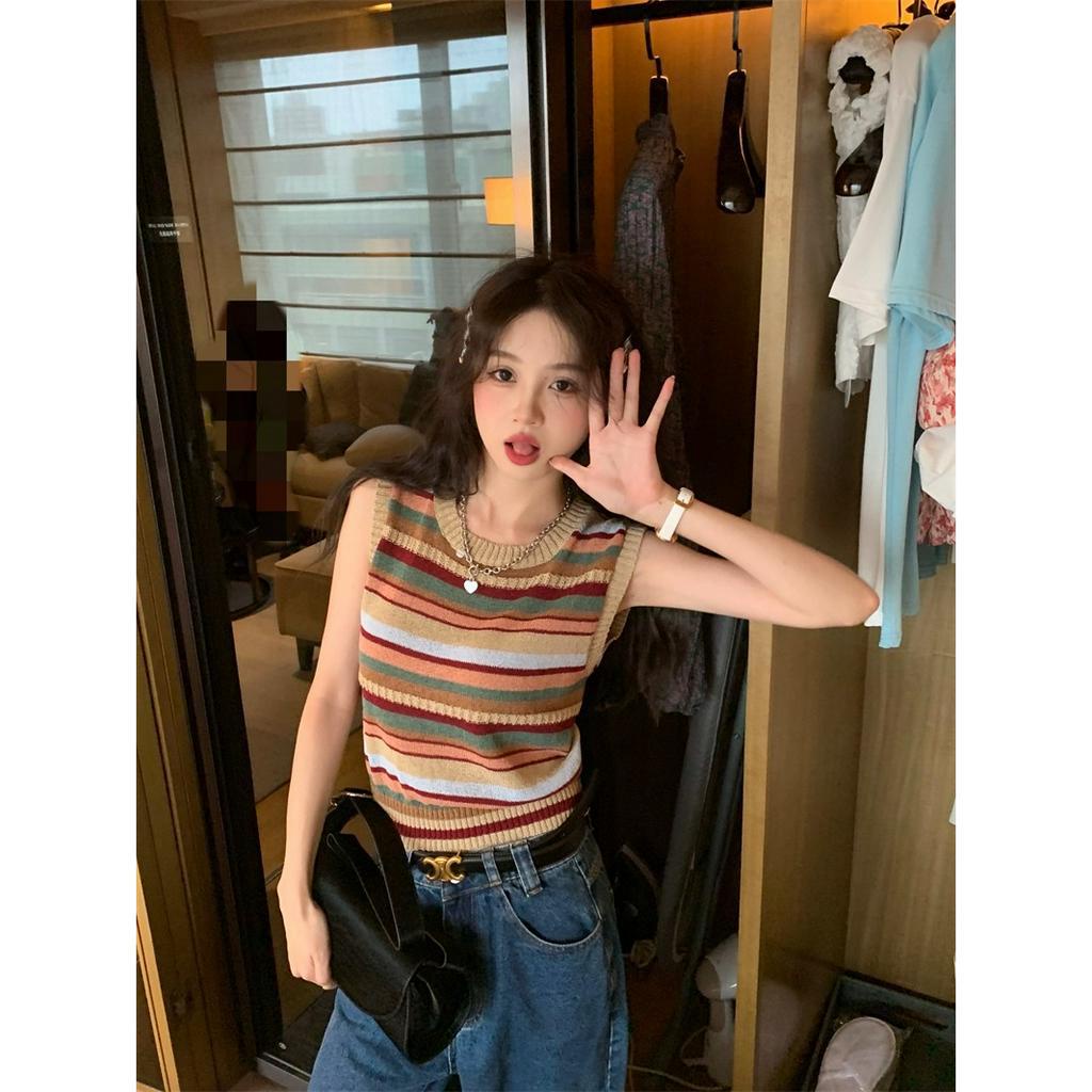ZHELIHANGFEI Áo Dệt Kim Hai Dây Ôm Dáng Phong Cách Ngọt Ngào